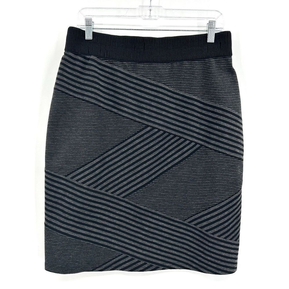 JOSEPH RIBKOFF Black Gray Textured Pull On Stretch Waist Pencil Skirt Size 12